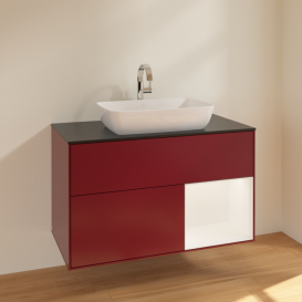 Тумба под раковину Villeroy & Boch Finion 100х50,1 см с подсветкой МДФ пион матовый лак/стекло черное матовое F782MTHB