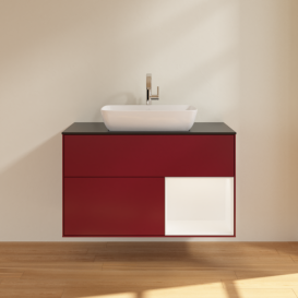 Тумба под раковину Villeroy & Boch Finion 100х50,1 см с подсветкой МДФ пион матовый лак/стекло черное матовое F782MTHB