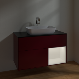 Тумба под раковину Villeroy & Boch Finion 100х50,1 см с подсветкой МДФ пион матовый лак/стекло черное матовое F782MTHB