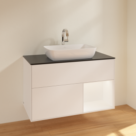 Тумба под раковину Villeroy & Boch Finion 100х50,1 см с подсветкой МДФ белый матовый лак/стекло черное матовое F782MTMT