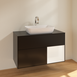 Тумба под раковину Villeroy & Boch Finion 100х50,1 см с подсветкой МДФ черный матовый лак/стекло черное матовое F782MTPD