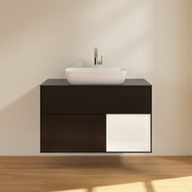 Тумба под раковину Villeroy & Boch Finion 100х50,1 см с подсветкой МДФ черный матовый лак/стекло черное матовое F782MTPD