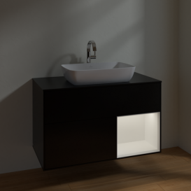 Тумба под раковину Villeroy & Boch Finion 100х50,1 см с подсветкой МДФ черный матовый лак/стекло черное матовое F782MTPD