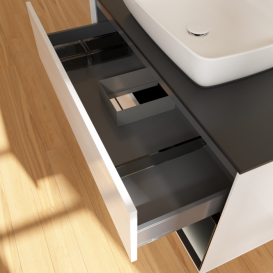 Тумба под раковину Villeroy & Boch Finion 100х50,1 см с подсветкой МДФ глянцевый белый лак/стекло черное матовое F782PDGF