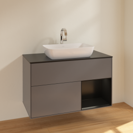 Тумба под раковину Villeroy & Boch Finion 100х50,1 см с подсветкой МДФ антрацит матовый лак/стекло черное матовое F782PDGK