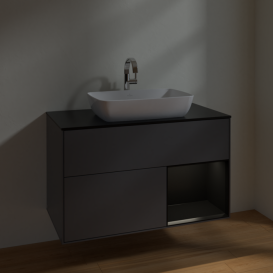 Тумба под раковину Villeroy & Boch Finion 100х50,1 см с подсветкой МДФ антрацит матовый лак/стекло черное матовое F782PDGK