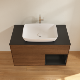 Тумба под раковину Villeroy & Boch Finion 100х50,1 см с подсветкой МДФ шпон грецкого ореха/стекло черное матовое F782PDGN