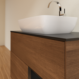 Тумба под раковину Villeroy & Boch Finion 100х50,1 см с подсветкой МДФ шпон грецкого ореха/стекло черное матовое F782PDGN