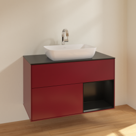 Тумба под раковину Villeroy & Boch Finion 100х50,1 см с подсветкой МДФ пион матовый лак/стекло черное матовое F782PDHB