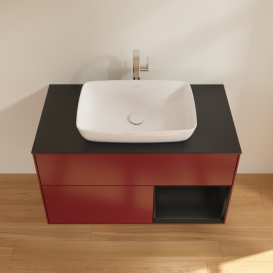 Тумба под раковину Villeroy & Boch Finion 100х50,1 см с подсветкой МДФ пион матовый лак/стекло черное матовое F782PDHB