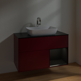 Тумба под раковину Villeroy & Boch Finion 100х50,1 см с подсветкой МДФ пион матовый лак/стекло черное матовое F782PDHB