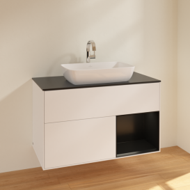 Тумба под раковину Villeroy & Boch Finion 100х50,1 см с подсветкой МДФ белый матовый лак/стекло черное матовое F782PDMT