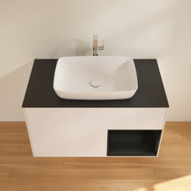 Тумба под раковину Villeroy & Boch Finion 100х50,1 см с подсветкой МДФ белый матовый лак/стекло черное матовое F782PDMT