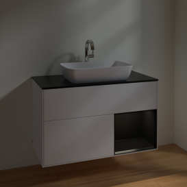 Тумба под раковину Villeroy & Boch Finion 100х50,1 см с подсветкой МДФ белый матовый лак/стекло черное матовое F782PDMT