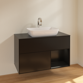 Тумба под раковину Villeroy & Boch Finion 100х50,1 см с подсветкой МДФ черный матовый лак/стекло черное матовое F782PDPD