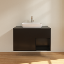 Тумба под раковину Villeroy & Boch Finion 100х50,1 см с подсветкой МДФ черный матовый лак/стекло черное матовое F782PDPD