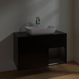 Тумба под раковину Villeroy & Boch Finion 100х50,1 см с подсветкой МДФ черный матовый лак/стекло черное матовое F782PDPD