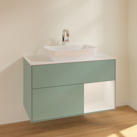 Тумба под раковину Villeroy & Boch Finion 100х50,1 см с подсветкой МДФ оливковый матовый лак/стекло белое матовое F781GFGM