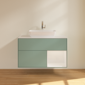 Тумба под раковину Villeroy & Boch Finion 100х50,1 см с подсветкой МДФ оливковый матовый лак/стекло белое матовое F781GFGM