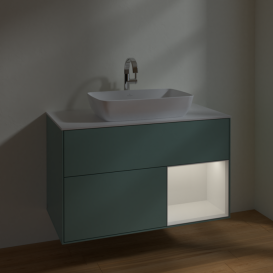 Тумба под раковину Villeroy & Boch Finion 100х50,1 см с подсветкой МДФ оливковый матовый лак/стекло белое матовое F781GFGM