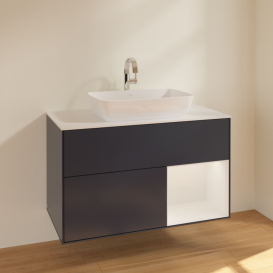 Тумба под раковину Villeroy & Boch Finion 100х50,1 см с подсветкой МДФ темно-синий матовый лак/стекло белое матовое F781GFHG