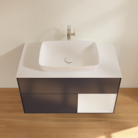 Тумба под раковину Villeroy & Boch Finion 100х50,1 см с подсветкой МДФ темно-синий матовый лак/стекло белое матовое F781GFHG