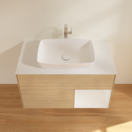 Тумба под раковину Villeroy & Boch Finion 100х50,1 см с подсветкой МДФ шпон дуба/стекло белое матовое F781GFPC