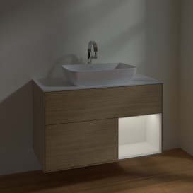 Тумба под раковину Villeroy & Boch Finion 100х50,1 см с подсветкой МДФ шпон дуба/стекло белое матовое F781GFPC