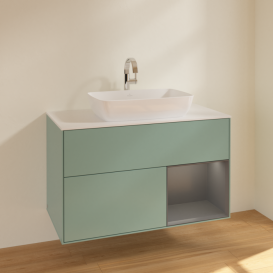 Тумба под раковину Villeroy & Boch Finion 100х50,1 см с подсветкой МДФ оливковый матовый лак/стекло белое матовое F781GKGM