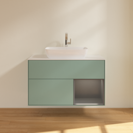 Тумба под раковину Villeroy & Boch Finion 100х50,1 см с подсветкой МДФ оливковый матовый лак/стекло белое матовое F781GKGM