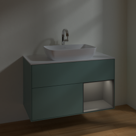 Тумба под раковину Villeroy & Boch Finion 100х50,1 см с подсветкой МДФ оливковый матовый лак/стекло белое матовое F781GKGM