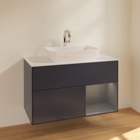 Тумба под раковину Villeroy & Boch Finion 100х50,1 см с подсветкой МДФ темно-синий матовый лак/стекло белое матовое F781GKHG
