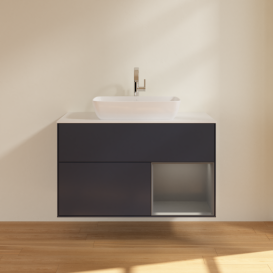 Тумба под раковину Villeroy & Boch Finion 100х50,1 см с подсветкой МДФ темно-синий матовый лак/стекло белое матовое F781GKHG