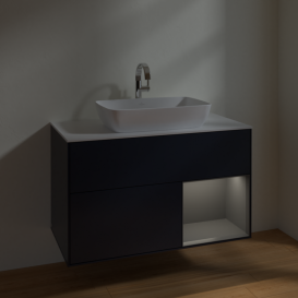 Тумба под раковину Villeroy & Boch Finion 100х50,1 см с подсветкой МДФ темно-синий матовый лак/стекло белое матовое F781GKHG