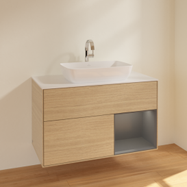 Тумба под раковину Villeroy & Boch Finion 100х50,1 см с подсветкой МДФ шпон дуба/стекло белое матовое F781GKPC