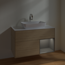 Тумба под раковину Villeroy & Boch Finion 100х50,1 см с подсветкой МДФ шпон дуба/стекло белое матовое F781GKPC