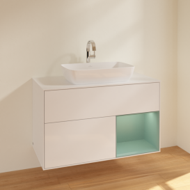 Тумба под раковину Villeroy & Boch Finion 100х50,1 см с подсветкой МДФ глянцевый белый лак/стекло белое матовое F781GMGF