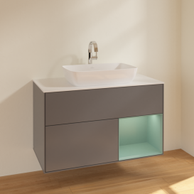 Тумба под раковину Villeroy & Boch Finion 100х50,1 см с подсветкой МДФ антрацит матовый лак/стекло белое матовое F781GMGK