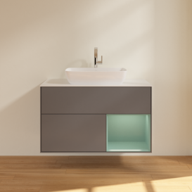 Тумба под раковину Villeroy & Boch Finion 100х50,1 см с подсветкой МДФ антрацит матовый лак/стекло белое матовое F781GMGK