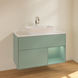 Тумба под раковину Villeroy & Boch Finion 100х50,1 см с подсветкой МДФ оливковый матовый лак/стекло белое матовое F781GMGM