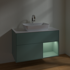 Тумба под раковину Villeroy & Boch Finion 100х50,1 см с подсветкой МДФ оливковый матовый лак/стекло белое матовое F781GMGM