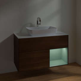 Тумба под раковину Villeroy & Boch Finion 100х50,1 см с подсветкой МДФ шпон грецкого ореха/стекло белое матовое F781GMGN