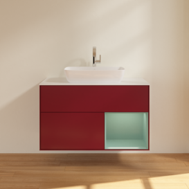 Тумба под раковину Villeroy & Boch Finion 100х50,1 см с подсветкой МДФ пион матовый лак/стекло белое матовое F781GMHB