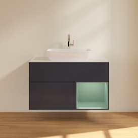 Тумба под раковину Villeroy & Boch Finion 100х50,1 см с подсветкой МДФ темно-синий матовый лак/стекло белое матовое F781GMHG