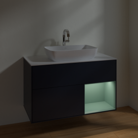 Тумба под раковину Villeroy & Boch Finion 100х50,1 см с подсветкой МДФ темно-синий матовый лак/стекло белое матовое F781GMHG