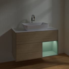 Тумба под раковину Villeroy & Boch Finion 100х50,1 см с подсветкой МДФ шпон дуба/стекло белое матовое F781GMPC