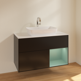 Тумба под раковину Villeroy & Boch Finion 100х50,1 см с подсветкой МДФ черный матовый лак/стекло белое матовое F781GMPD