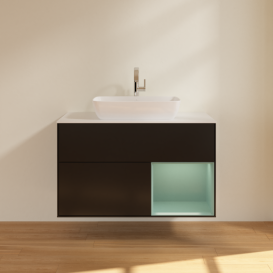 Тумба под раковину Villeroy & Boch Finion 100х50,1 см с подсветкой МДФ черный матовый лак/стекло белое матовое F781GMPD