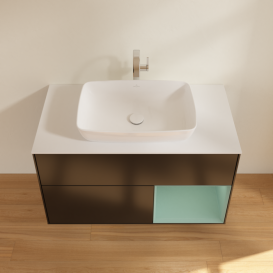 Тумба под раковину Villeroy & Boch Finion 100х50,1 см с подсветкой МДФ черный матовый лак/стекло белое матовое F781GMPD