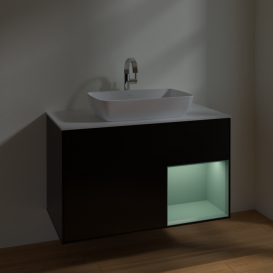Тумба под раковину Villeroy & Boch Finion 100х50,1 см с подсветкой МДФ черный матовый лак/стекло белое матовое F781GMPD